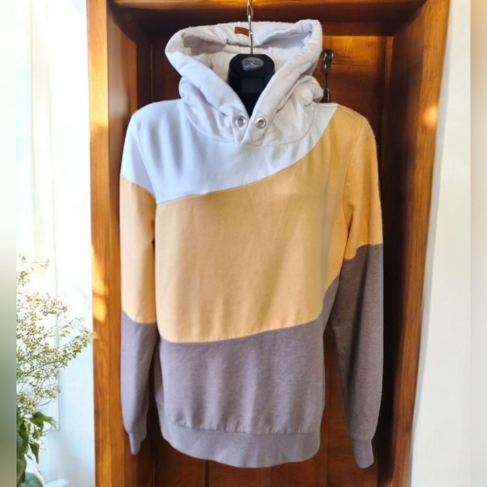 Wanakome Colorblock Unisex Soft Hoodie in White, Yellow, and Tan